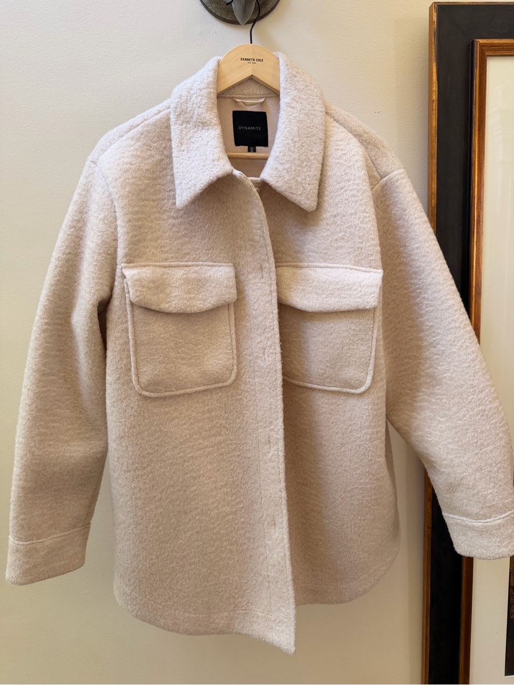 Dynamite Cream Teddy Shacket with Chest Pockets